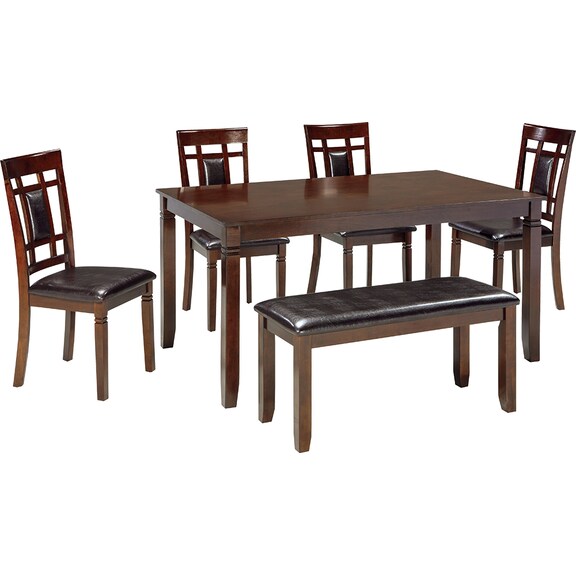 Dining Room Furniture - Bennox Dining Table and Chairs with Bench (Set of 6)