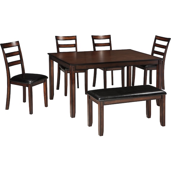 Dining Room Furniture - Coviar Dining Table and Chairs with Bench (Set of 6)