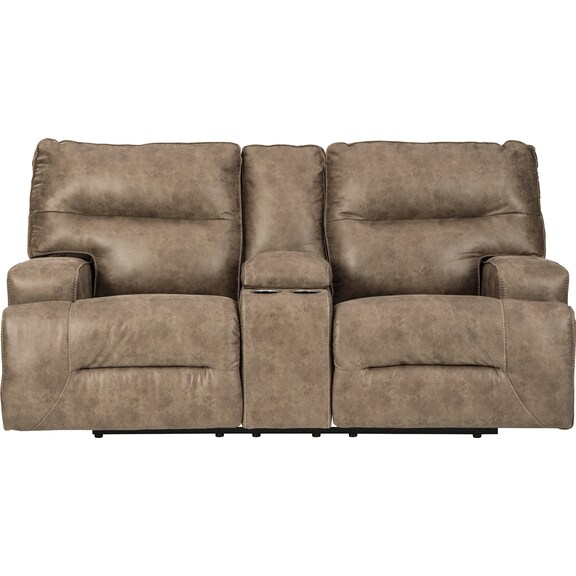 Living Room Furniture - Hazenburg Reclining Loveseat with Console