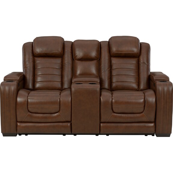 Living Room Furniture - Backtrack Power Reclining Console Loveseat - Chocolate