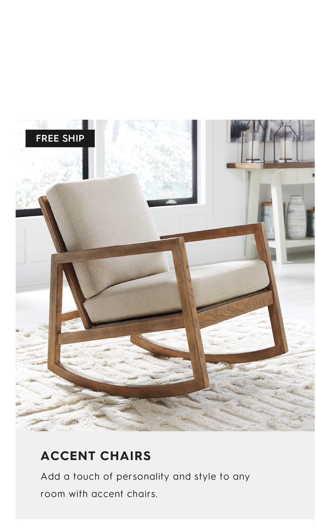 Graphic of beige and wood accent chair. Shop accent chairs now.