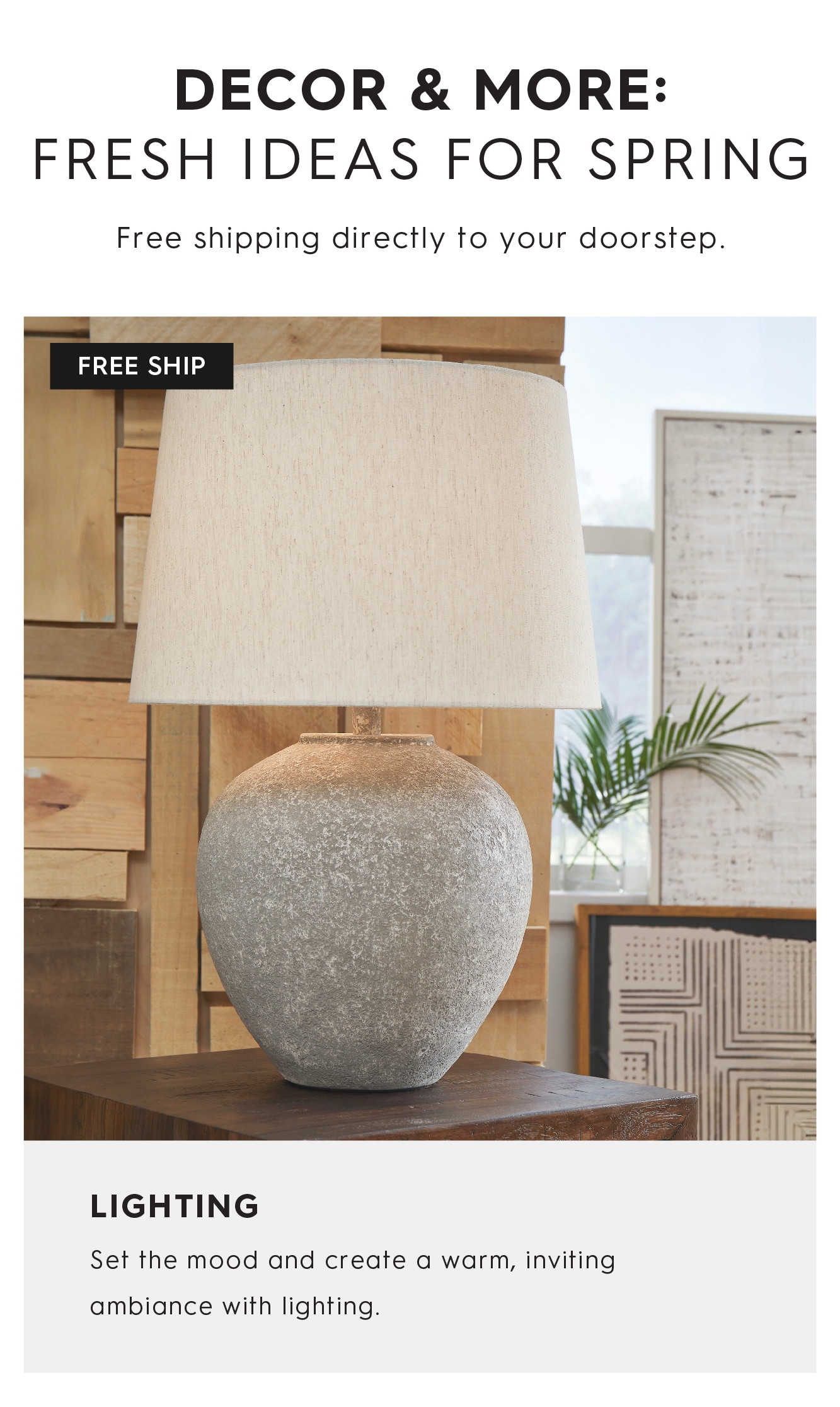 Graphic of large gray ceramic lamp. Shop lighting now.