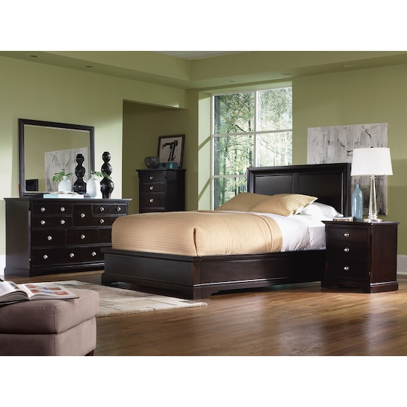 Bedroom Furniture - Georgetown 4pc Queen Panel Bedroom - Merlot