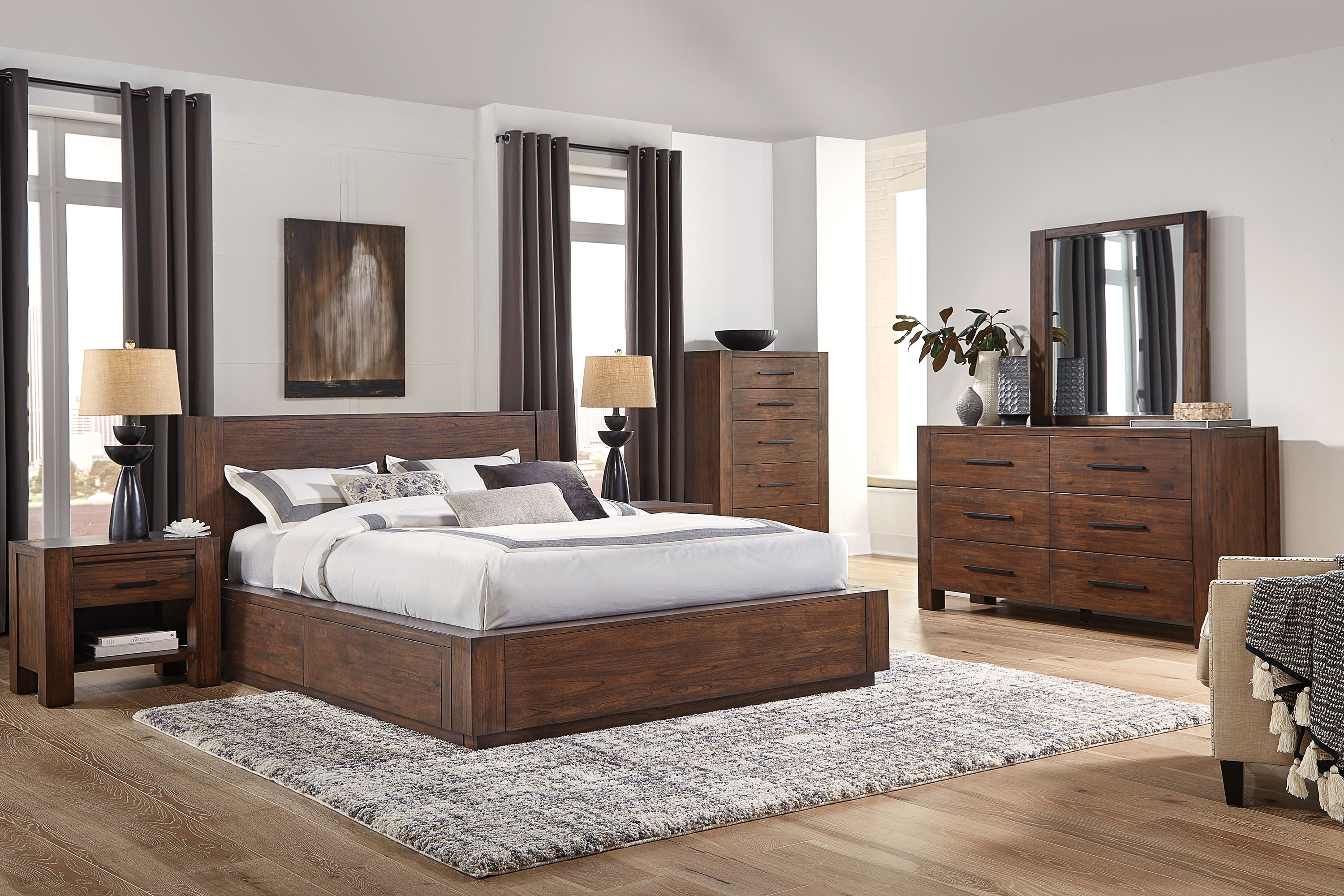 Cassia 4pc Queen Storage Bedroom Two, Two Sided Headboard