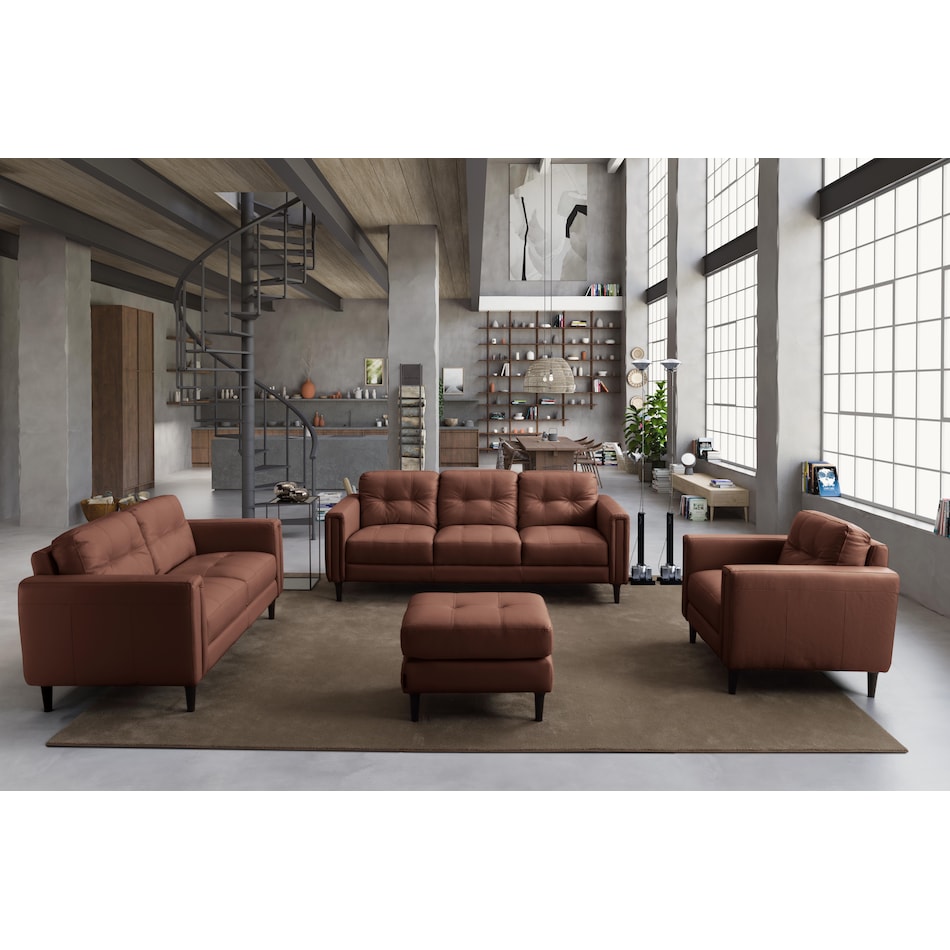 alaric brown st stationary leather loveseat   