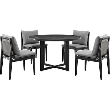 Grand Outdoor Patio 5-Piece Round Dining Table Set in Aluminum with Gray Cushions