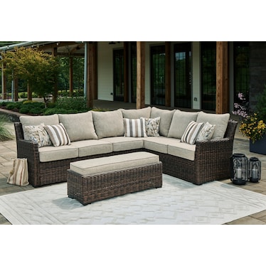 Brook Ranch Outdoor Sofa Sectional and Bench with Cushion