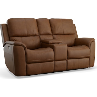Carmen Leather Power Reclining Loveseat with Console