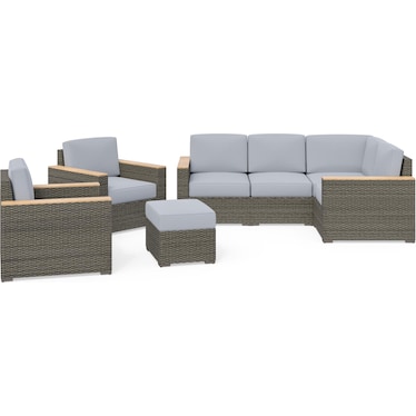 Boca Raton Outdoor 4 Seat Sectional, Arm Chair Pair and Ottoman