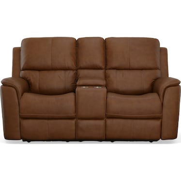 Carmen Leather Power Reclining Loveseat with Console