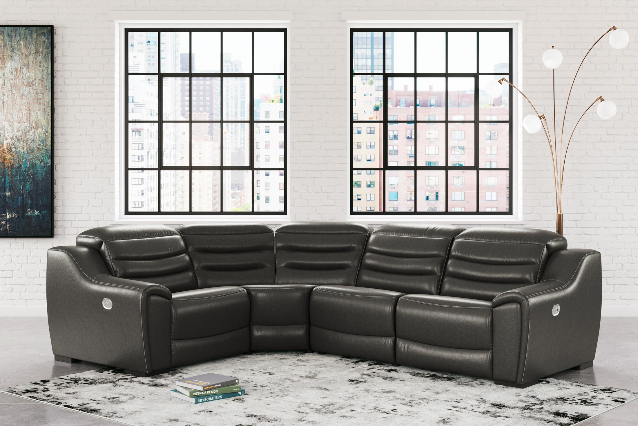 Center Line 4-Piece Dual Power Leather Modular Reclining Sectional ...