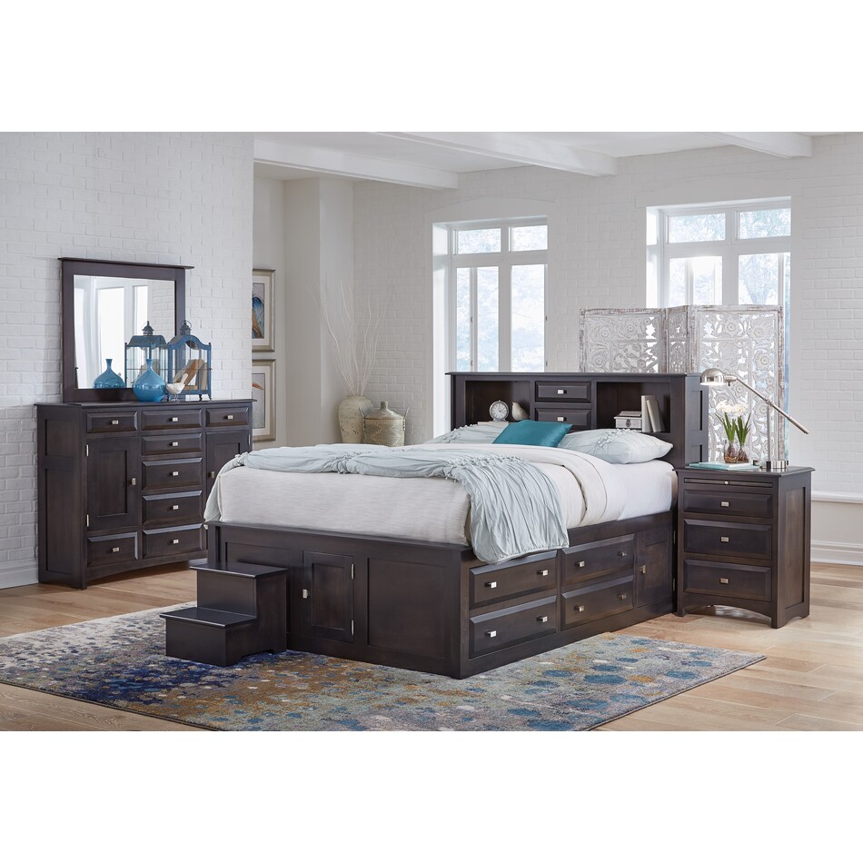 charcoal  piece king bookcase storage bedroom set rm  