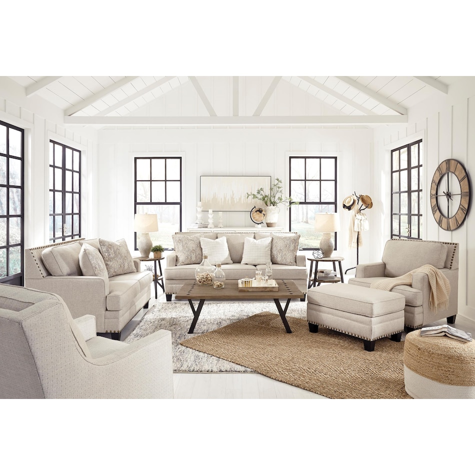 claredon neutral st stationary fabric sofa   