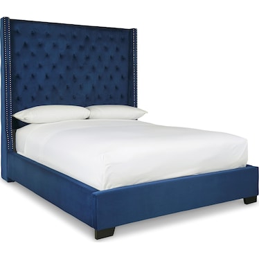 Coralayne Queen Velvet Upholstered Bed with Faux Diamond Tufting