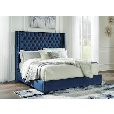 Coralayne King Velvet Upholstered Bed with Faux Diamond Tufting