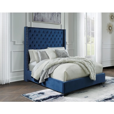 Coralayne California King Velvet Upholstered Bed with Faux Diamond Tufting
