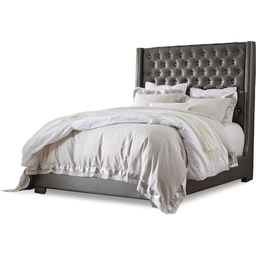 Coralayne King Vinyl Upholstered Bed with Faux Diamond Tufting