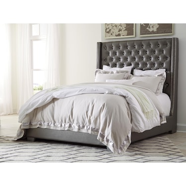 Coralayne California King Vinyl Upholstered Bed with Faux Diamond Tufting