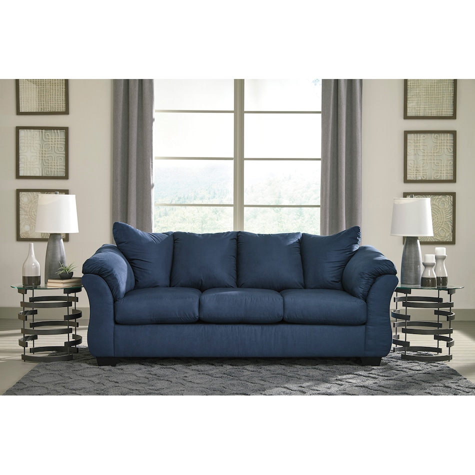 darcy living room blue sofa   
