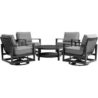 Grand 5 Piece Black Aluminum Outdoor Seating Set with Dark Gray Cushions