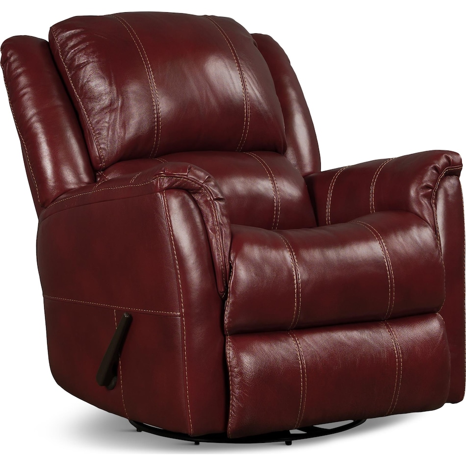 delia living room red mt leather recliner p   