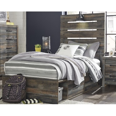 Drystan Twin Panel Bed with 4 Storage Drawers and 4 Cubbies