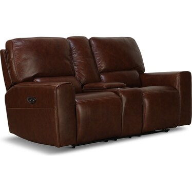 Eli Leather Power Reclining Loveseat with Console