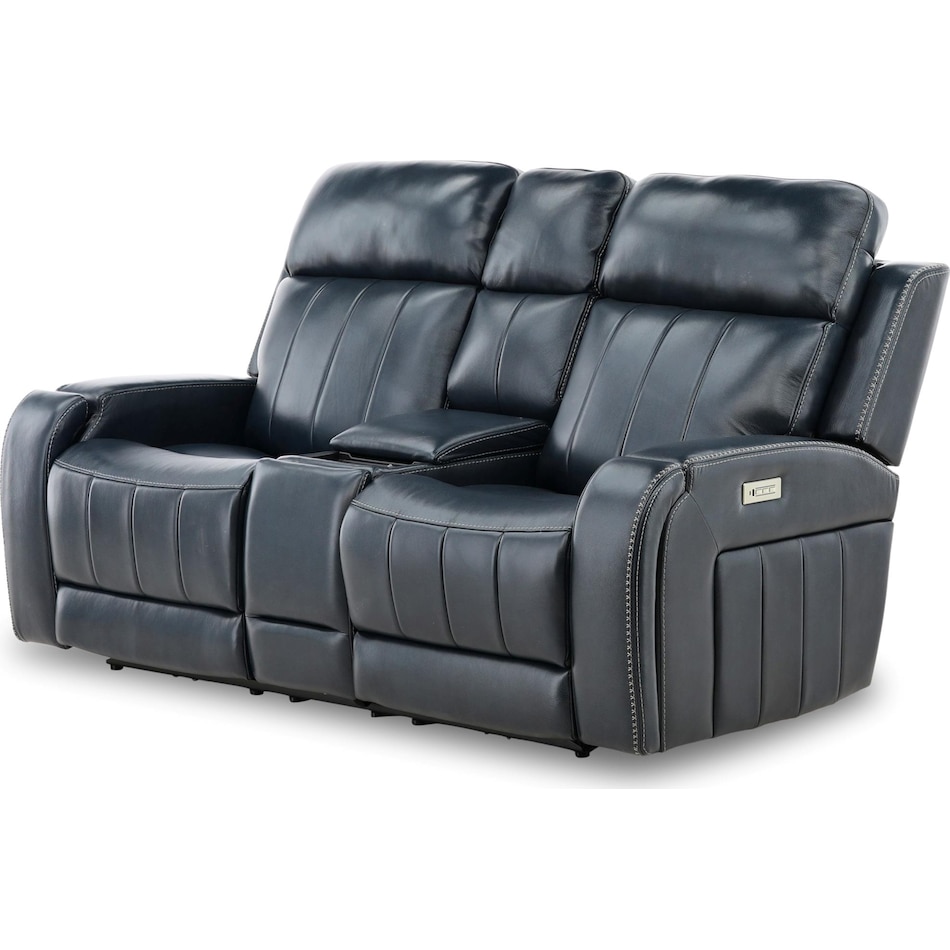 hampton living room dark blue mt motion leather loveseat p   