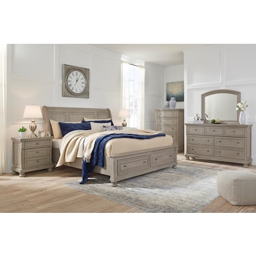 Lettner King Sleigh Bed with 2 Storage Drawers