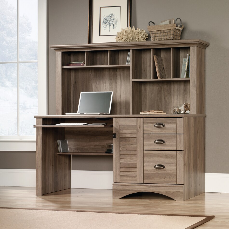 light brown desk with hutch p  