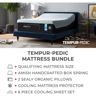 Tempur Pedic LuxeBreeze Firm Queen Cooling Bundle with Split Low Profile Boxspring