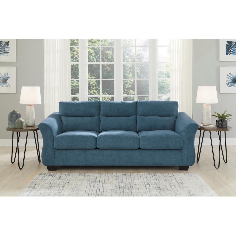 miravel living room indigo blue st stationary fabric sofa   