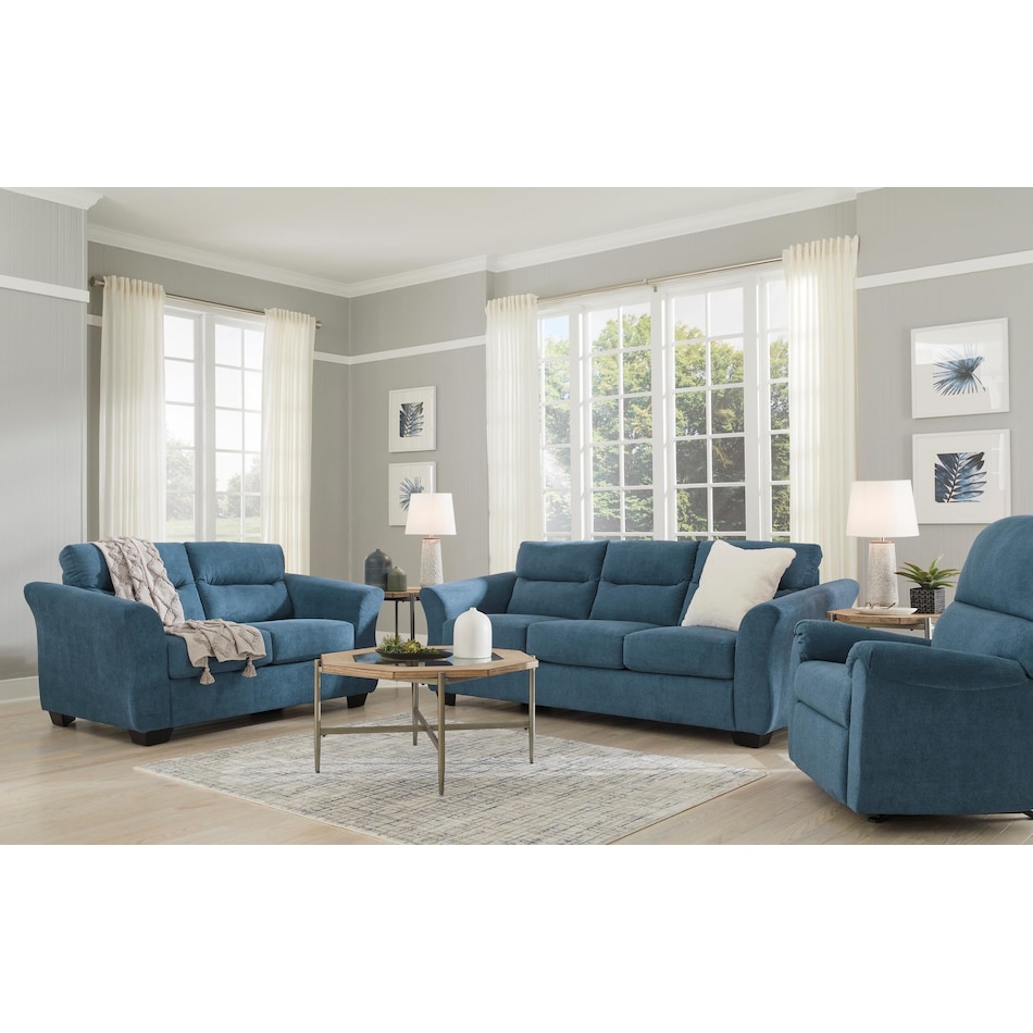 miravel living room indigo blue st stationary fabric sofa   