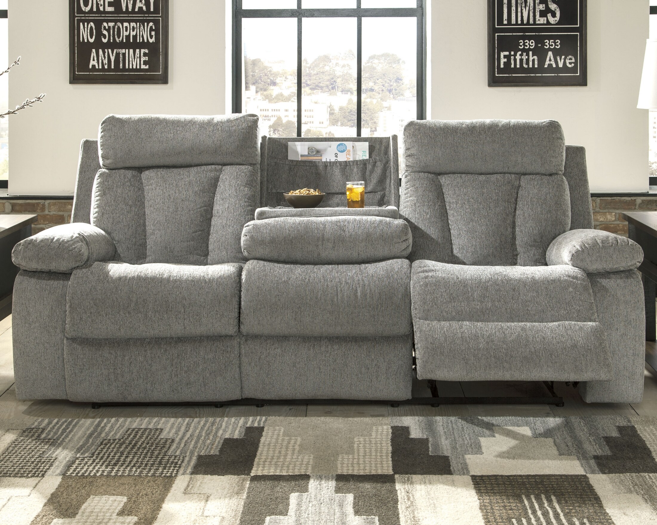 Mitchiner reclining sofa with 2024 drop down table