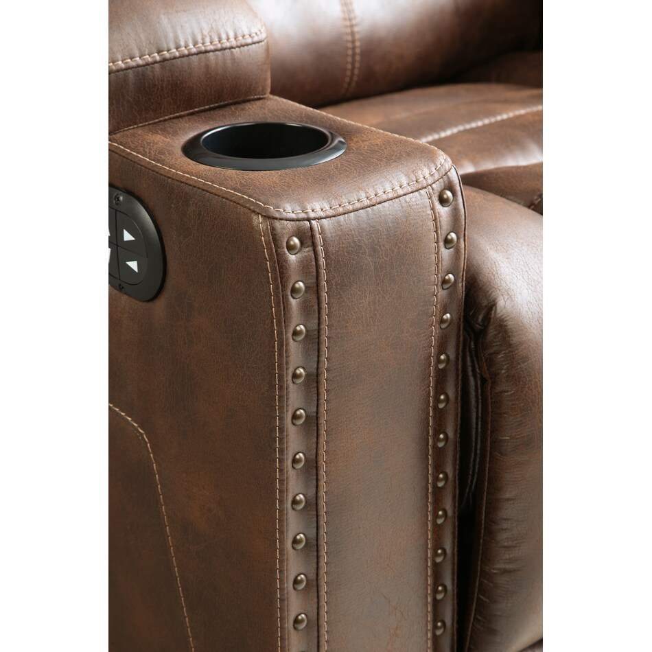 owner's box brown power console loveseat   