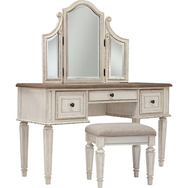 Realyn Vanity and Mirror with Stool