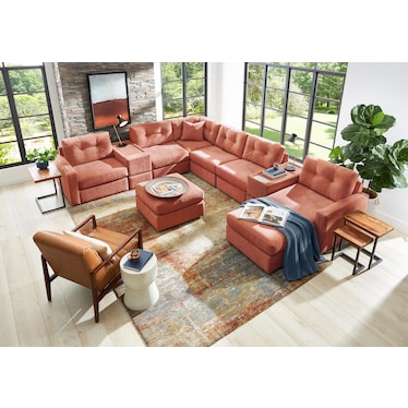 Modular One Right Facing 8-Piece Sectional with E-Console - Cantaloupe