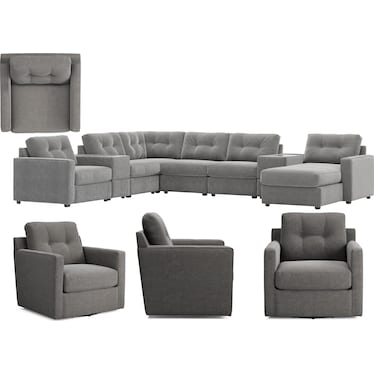 Modular One 4-Piece Sectional with Dual Chaise - Granite