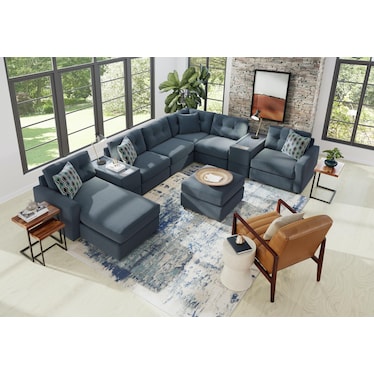 Modular One Left Facing 8-Piece Sectional with E-Console - Navy