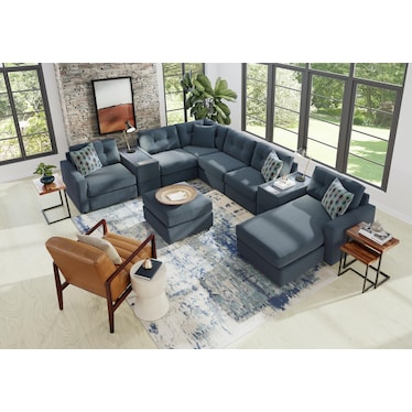 Modular One Right Facing 8-Piece Sectional with E-Console - Navy