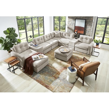 One Modular Left Facing 8-Piece Sectional with E-Console - Stone