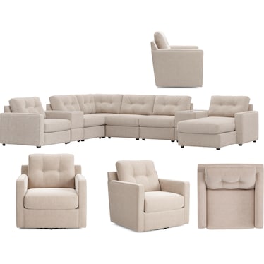 Modular One Right Facing 8-Piece Sectional with E-Console - Stone