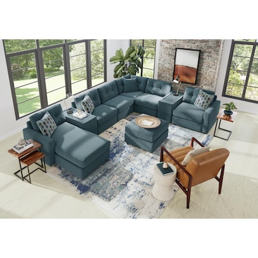 Modular One Left Facing 8-Piece Sectional with E-Console - Teal