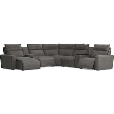 Modular Two 7-Piece Left Arm Facing Power Sectional with Chaise - Charcoal