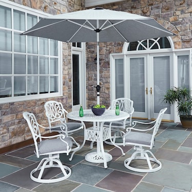 Capri 42" Dining Table with 4 Swivel Chairs and Umbrella