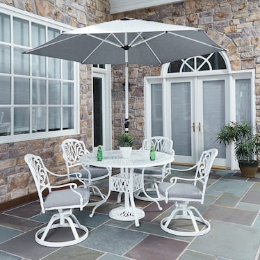 Capri 48" Dining Table with 4 Swivel Chairs and Umbrella